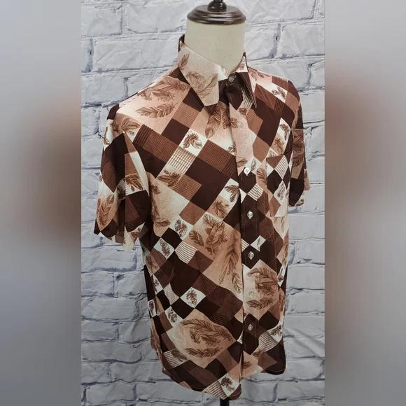 Sears Button Down Sport Shirt S/S Checkered Vintage 70s 80s Canada 16-16.5 Large - Picture 11 of 16